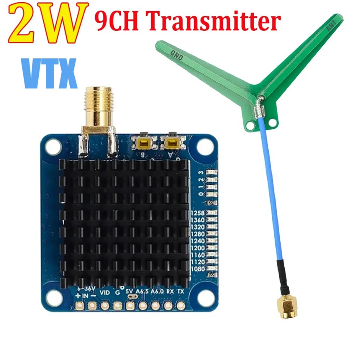 ABKM 1.2GHz 1.3GHz 2W VTX Video Transmitter VTX-1G3TE 2000mW 9 Channels with Tramp VTX Control for FPV Long Range Drones