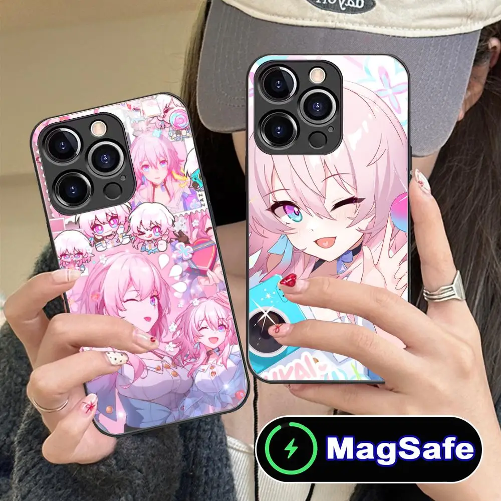 

Чехол для телефона Honkai Star Rail March для iPhone 17, 16, 15, 14, 13, 12, 11 Air Pro Max Plus Mini MagSafe, стеклянный красочный чехол для смартфона