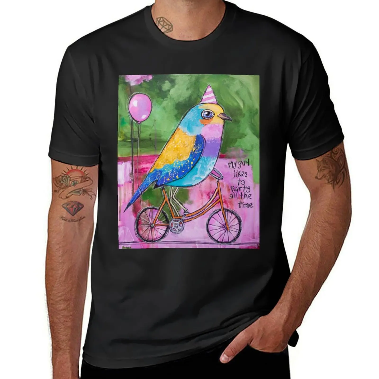 The Party Bird! T-Shirt summer tops blacks customs korean fashion t shirts for men