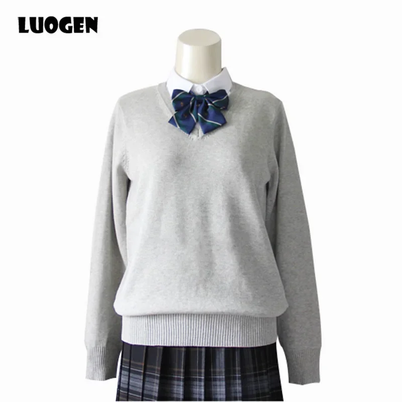 Uniformes scolaires japonais de style JK, ensembles de col en v en tricot pour hommes et femmes, uniformes de pull en coton à manches longues