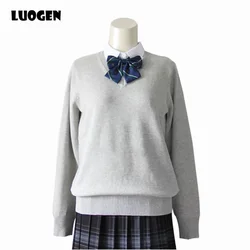 Uniformes de Jersey JK de estilo escolar japonés para hombres y mujeres, conjuntos de punto con cuello en V de manga larga, uniformes de suéter de algodón