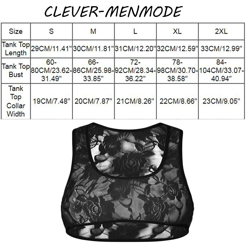 CLEVER-MENMODE Men\'s Sexy Sheer Porn Bra Lace Transparent Crop Top Breathable Sex Erotic Outfit Sissy Miin Bikini