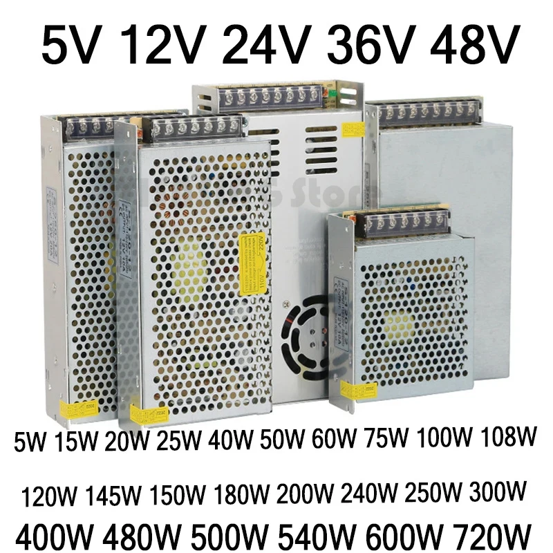 24V 36V 48V 5V DC پاور سپلائی SMPS 1A 2A 3A 5A 10A 110V AC 220V سے 48Volt 36V 12V 10W 200W 300W 400W 500W 600W پاور سپلائی