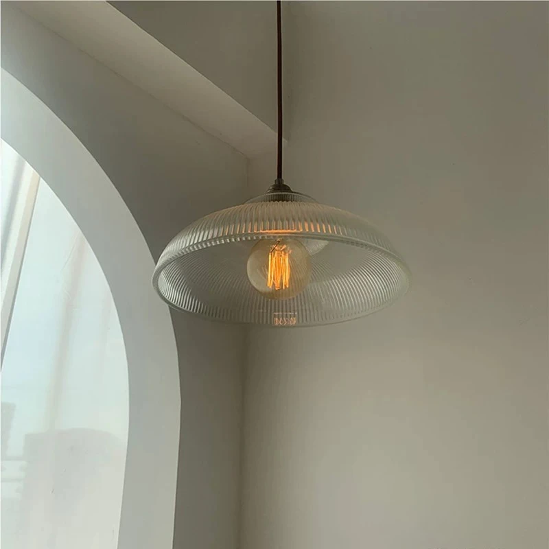 Circular Striped Glass Lampshade Pendant Lights Japanese Designer LED Hanging Lamps Living Room Balcony Dining Table Dining Room