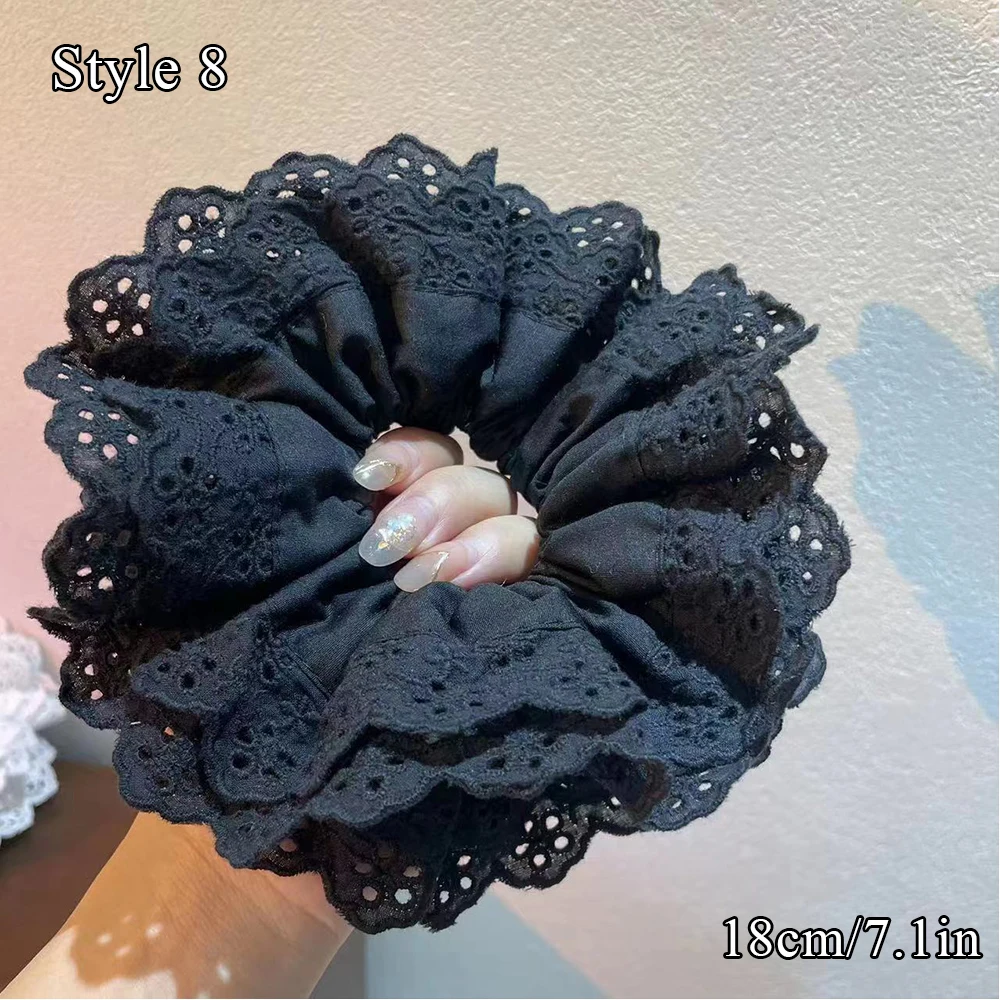 Big Flower Lolita Lace Scrunchies, 4 camadas, extragrandes, francês cabelo corda, laços, cabelo acessórios, rabo de cavalo titular, anel Ins