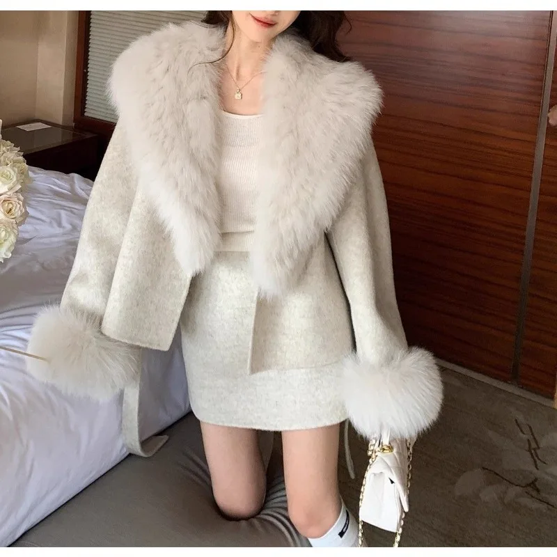 

Celebrity daughter temperament high-end jacket woolen skirt thin two-piece set women's winter