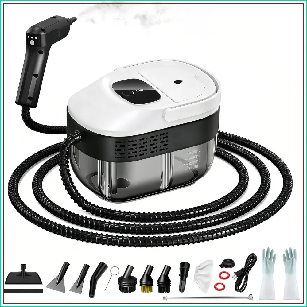 2500W Handheld Steam Cleaner, 54oz Tank, 15s Heat-Up, 3-Level Steam, 15pcs Accessories for Car, Tile, Couch, Floor, Furniture