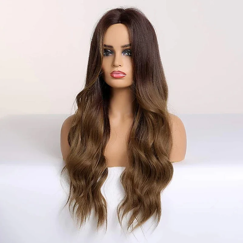 HAIRJOY Ombre Brown  Synthetic Hair Wigs for Women 26 Inch  Long  Wave Middle Part Hair Wig