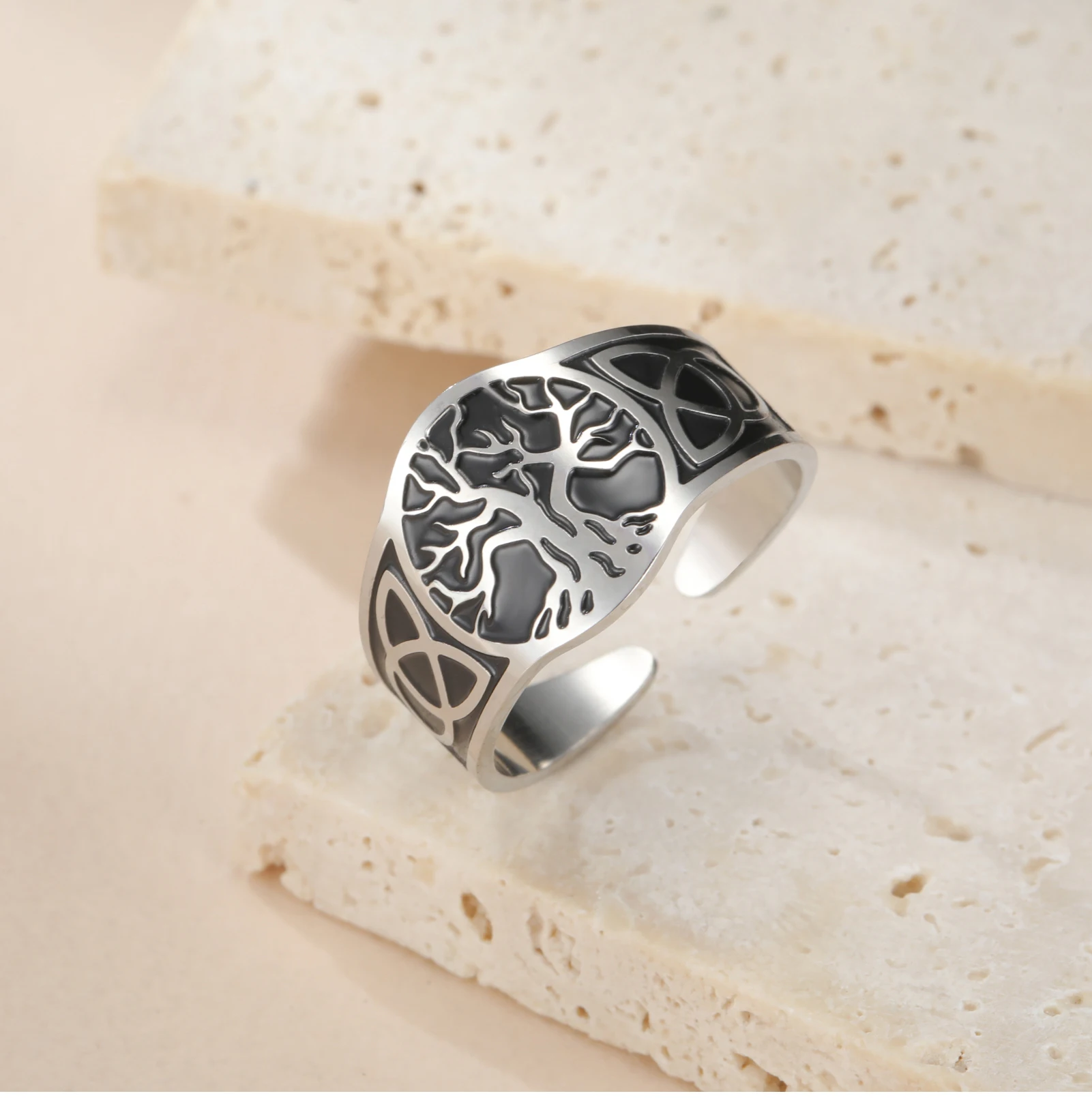 Cooltime Goldfarbener Keltischer Knoten Lebensbaum Offener Ring für Männer und Frauen Retro Edelstahl Nordischer Stil Amulett Schmuck 2026 Geschenk – Detail 6