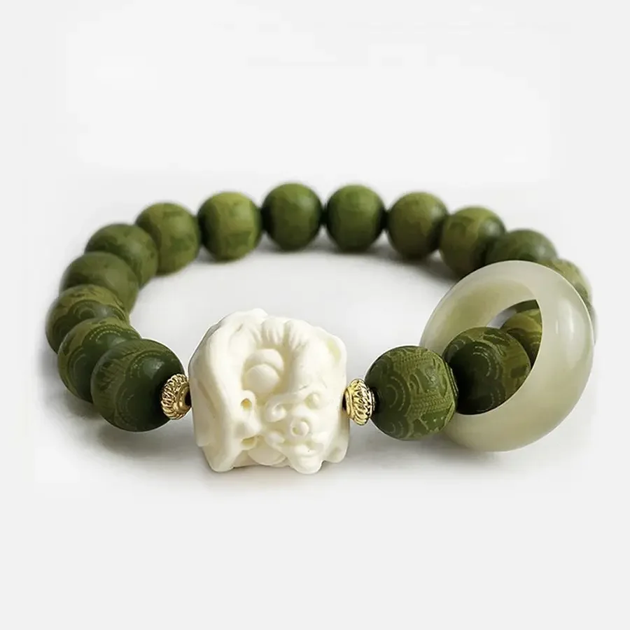 Six-character Proverbs Bracelet Ivory Fruit Awakening Lion Green Bodhi Wealth-making Bracelet National Style Trendy Handstring