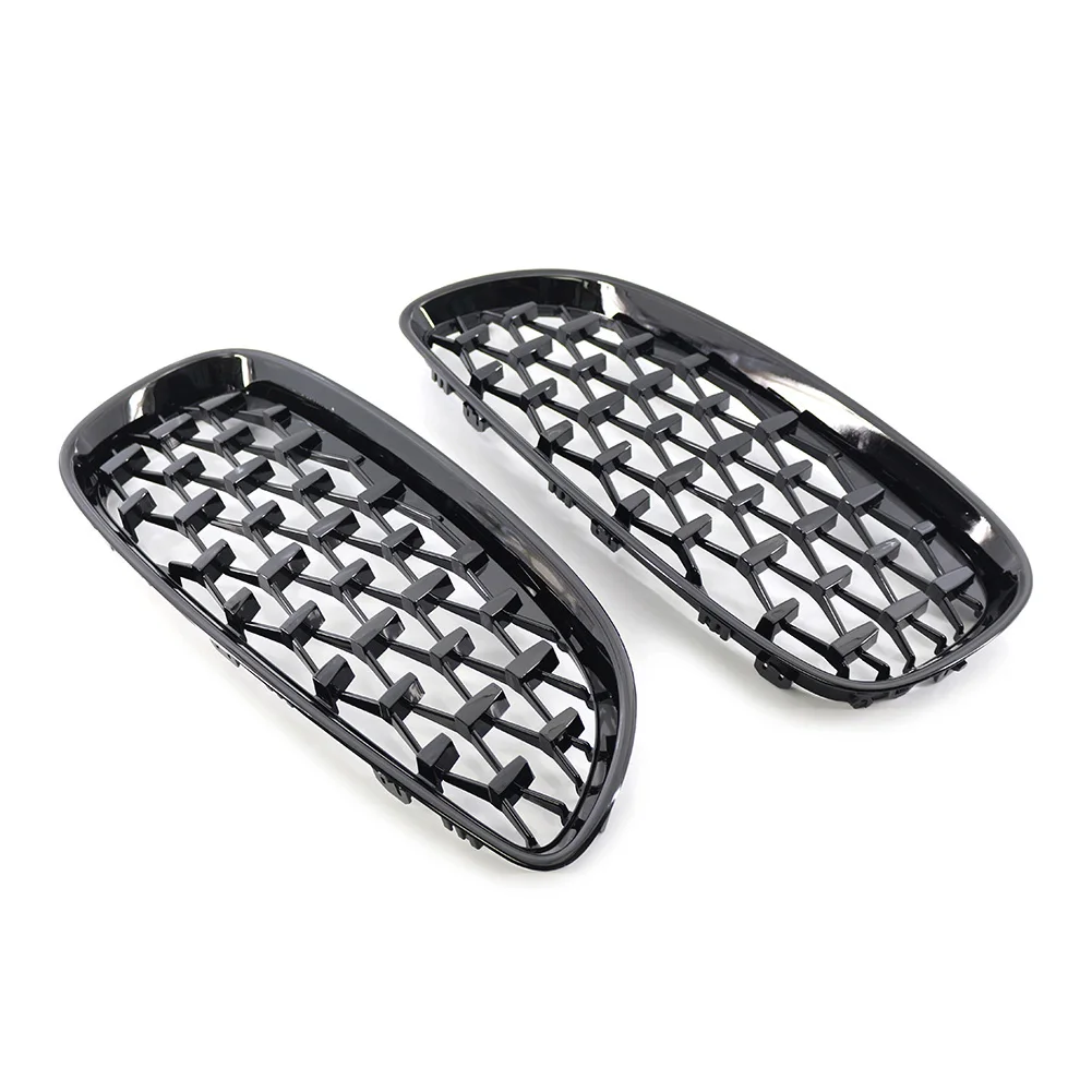 Car Front Kidney Mesh Grille For BMW E89 Z4 2009 2010 2011 2012 2013 2014 2015 2016 Diamond Meteor Style Gloss Black Grill 2Pcs