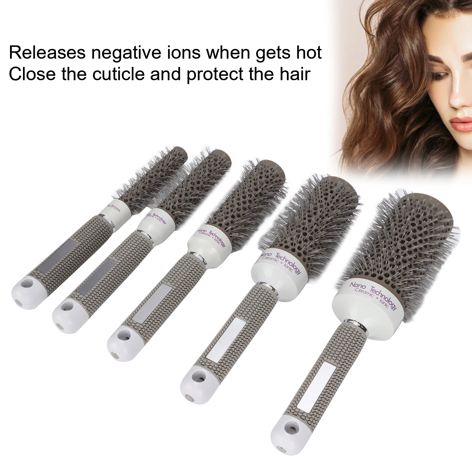 5pcs Round Brush Set Heat Conduction Hairbrush Comb Hairdressing Tool Set for Blow Drying Curling