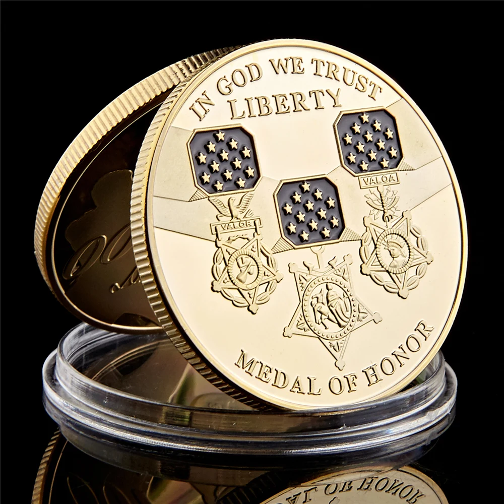 USA Gold Plated Medal Of Honor In God We Trust Liberty Challenge Coin Collection