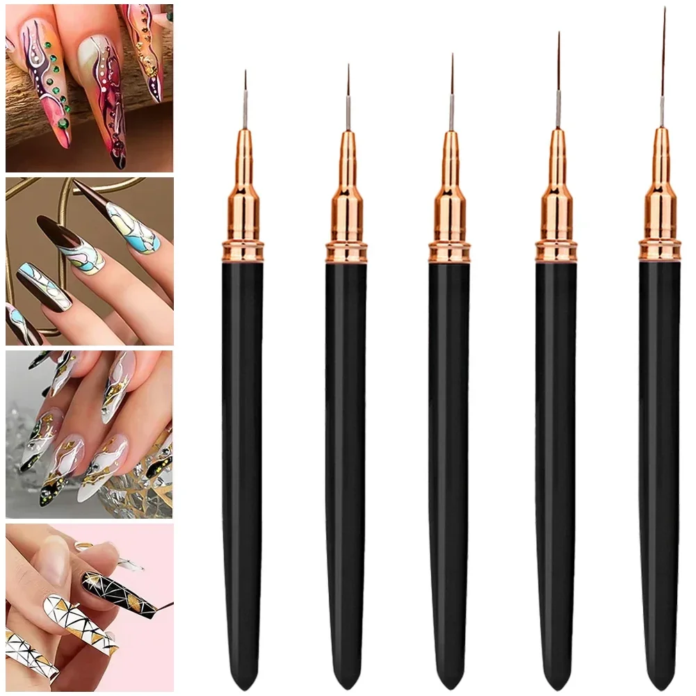 5 pezzi Set di pennelli per nail art Kit di pennelli per unghie in gel UV Linea a strisce Pittura Disegno Penna per fiori Strumento per manicure professionale