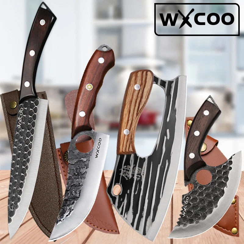 

WXCOO Kitchen Forged Chef Knife Set High Carbon Steel Professional Butcher Boning Knife Meat Fish Fruit Cheese Cleaver Knives