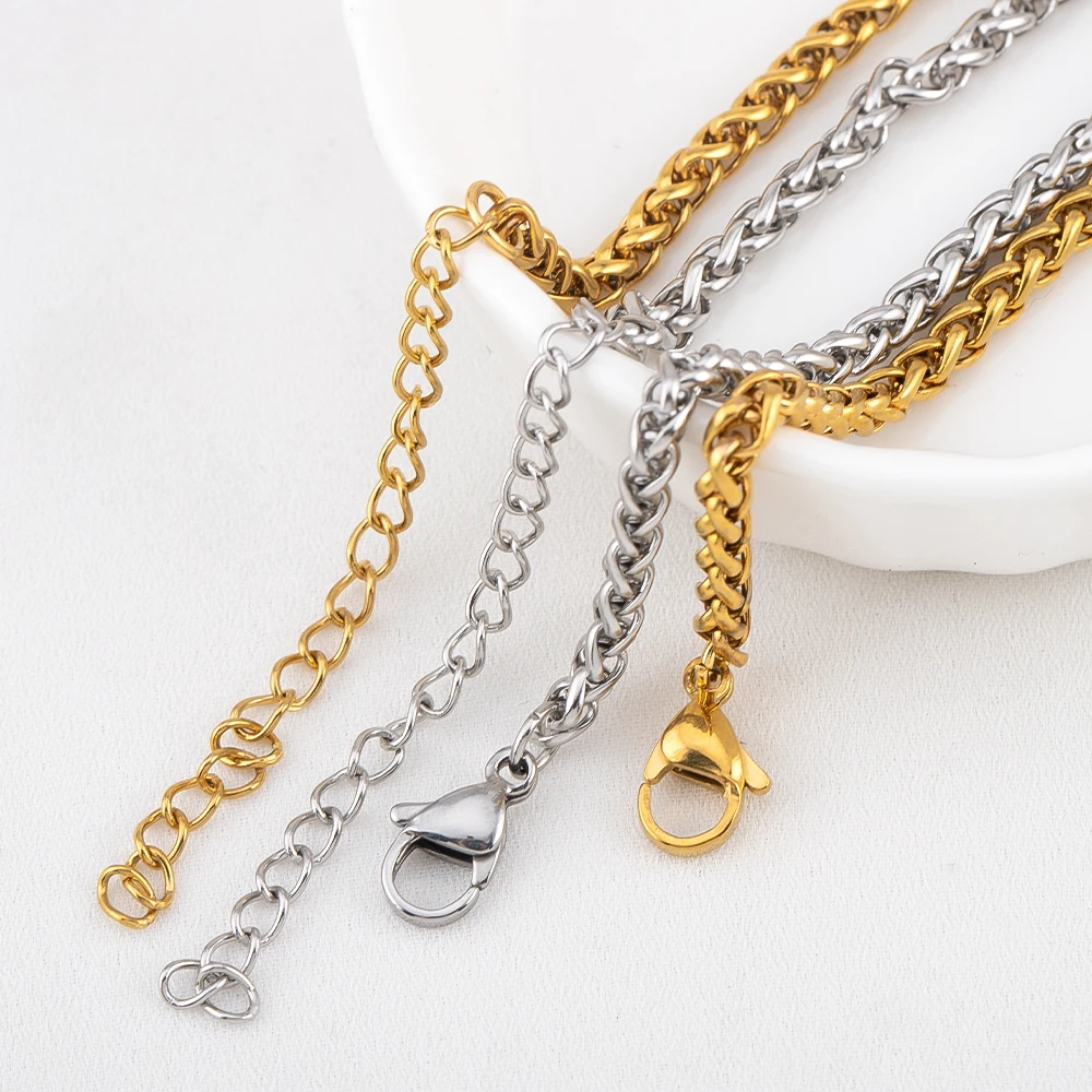 

1Pc 3pcs Stainless Steel 3mm Thick Twist Rope Chain Necklace Extended chain for Men Jewelry Findings Handmade Party Gift Choker