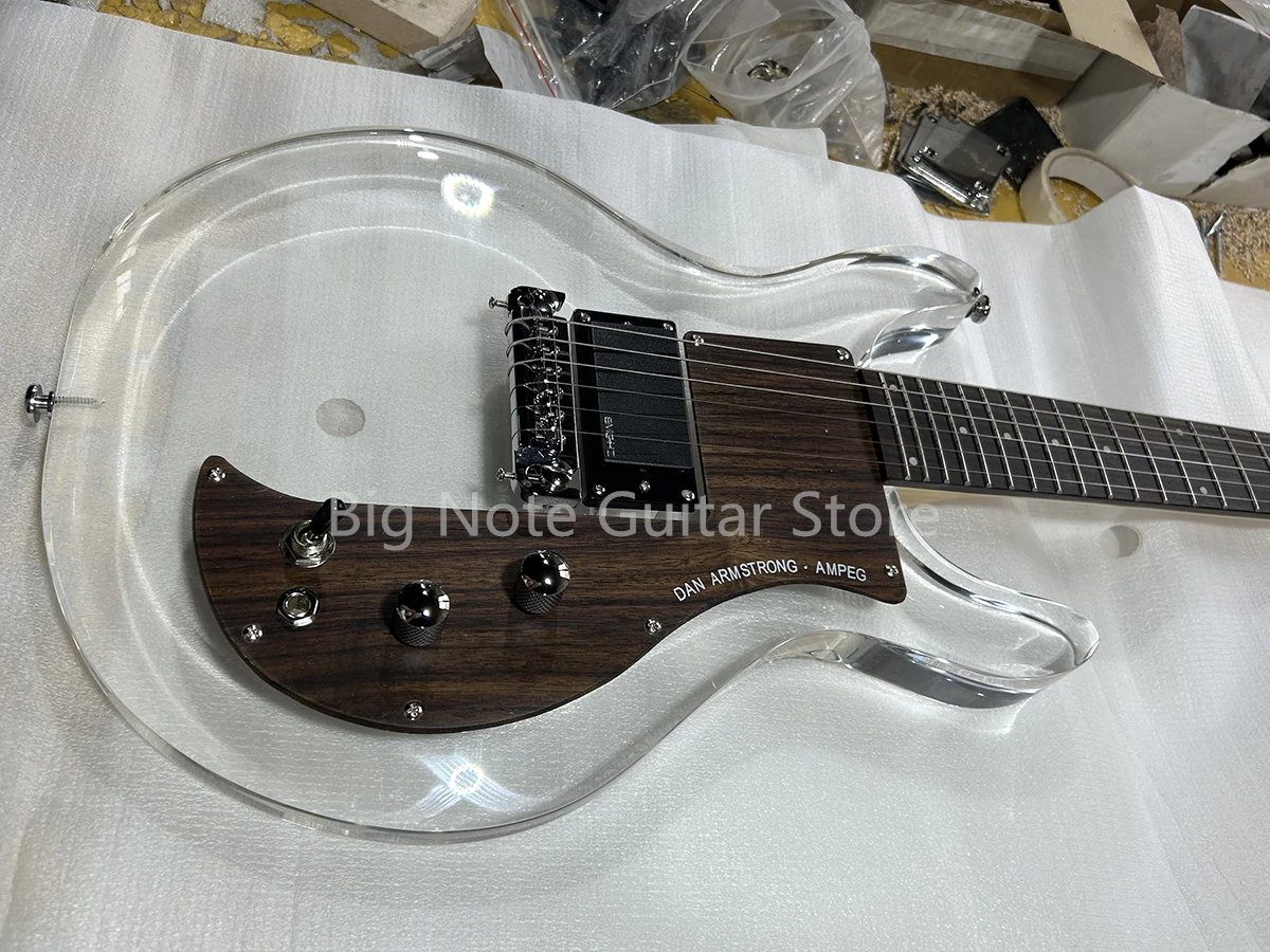 Factory Unusual Shape Acrylic Body 6 Strings Electric Guitar Rosewood Fretboard Chrome Hardwares Customizable