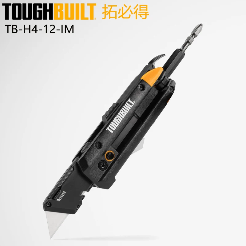 TOUGHBUILT TB-H4-12-IM Electrician's Folding Utility Knife With Bit Driver Pry Bar Double-ended 5-in-1 Hand Tool