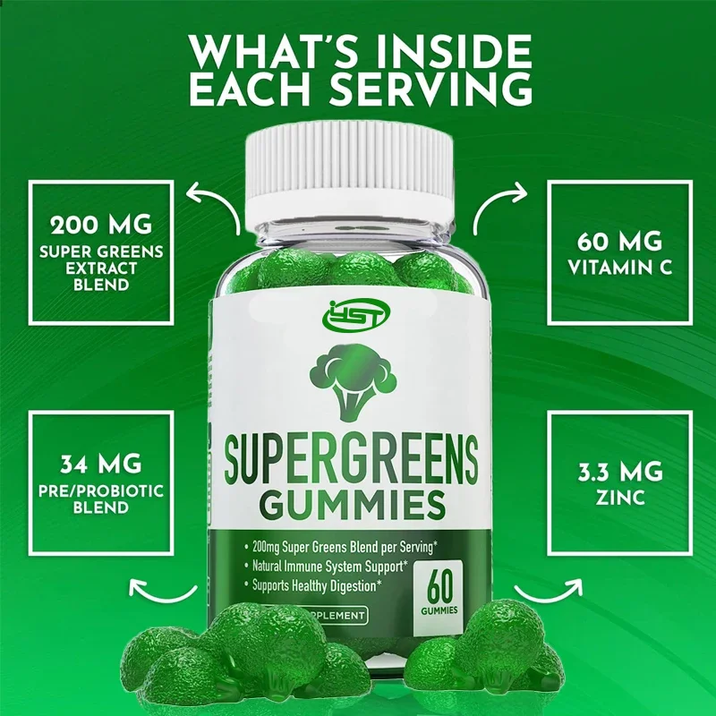 Supergreens 60 Pills - Daily Green Superfood Supplement Spinach, Broccoli, Moringa, Beetroot,Celery,Green Tea, and Assay, Immune