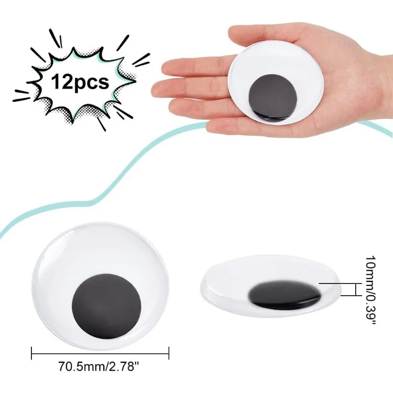ملصقات عيون بلاستيكية للحرف اليدوية ، عيون غوغلي ، عيون كبيرة ، سوداء ، ذاتية اللصق ، 12: