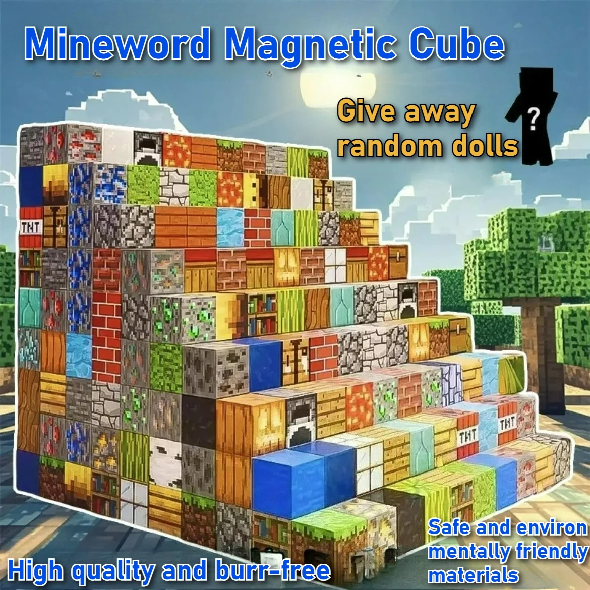 

Build your world magnetic cube magnet stone building blocks kids gift puzzle assembling boy toy Assemble the model Ornaments