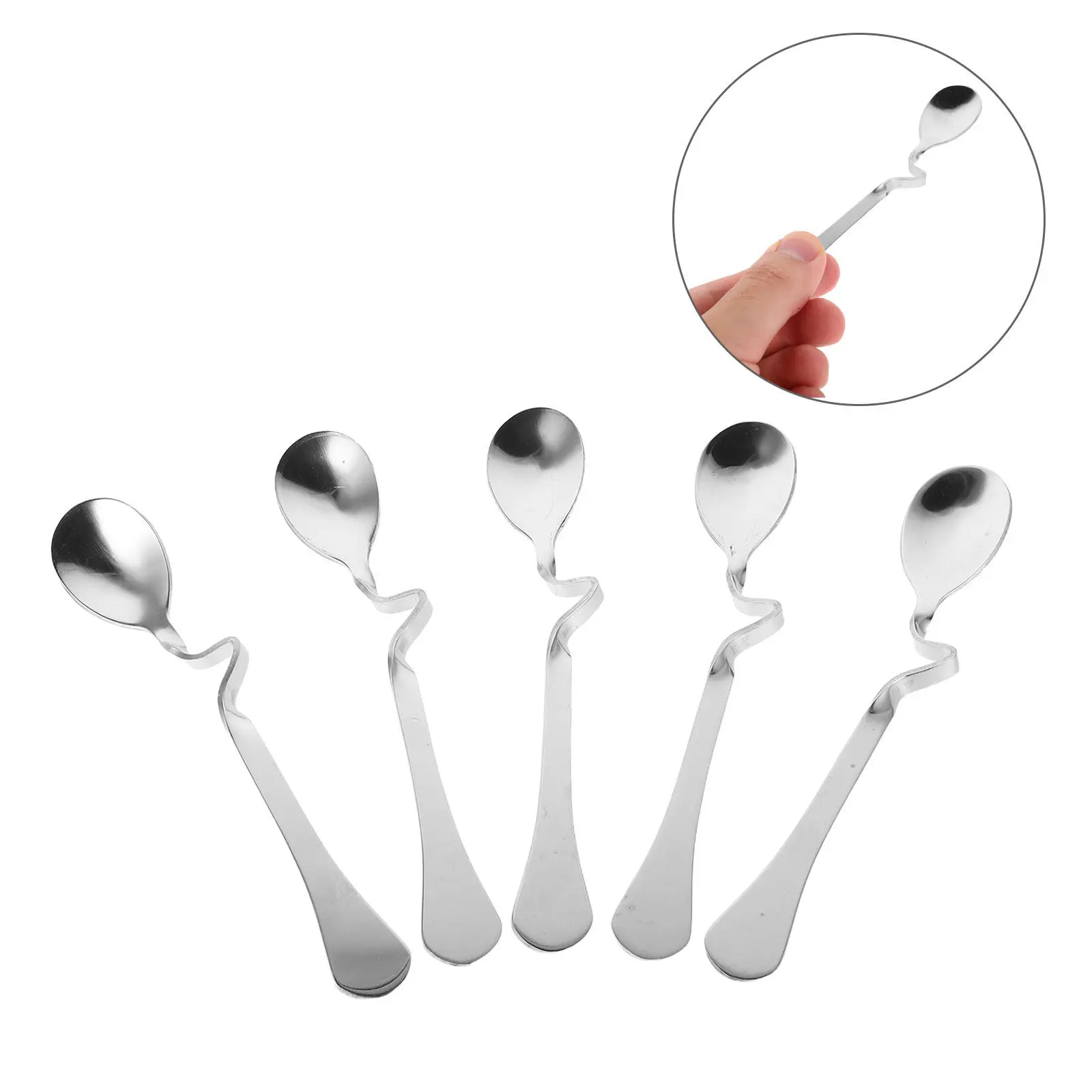

Набор из 5 подвесных ложек для размешивания из нержавеющей стали с S-образной изогнутой ручкой для кофе, чая, десертов, меда, джема