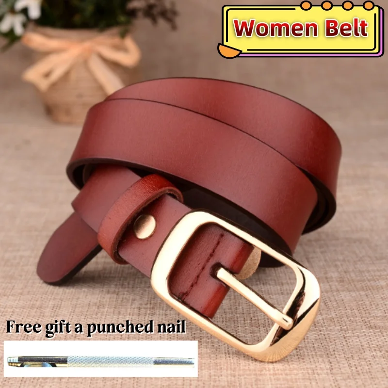 2.8cm Width Ladies' Pin Hole Buckle Belt Women Genuine Leather Belts Real Second Layer Cowhide Vintage Jeans Girl's Waistband