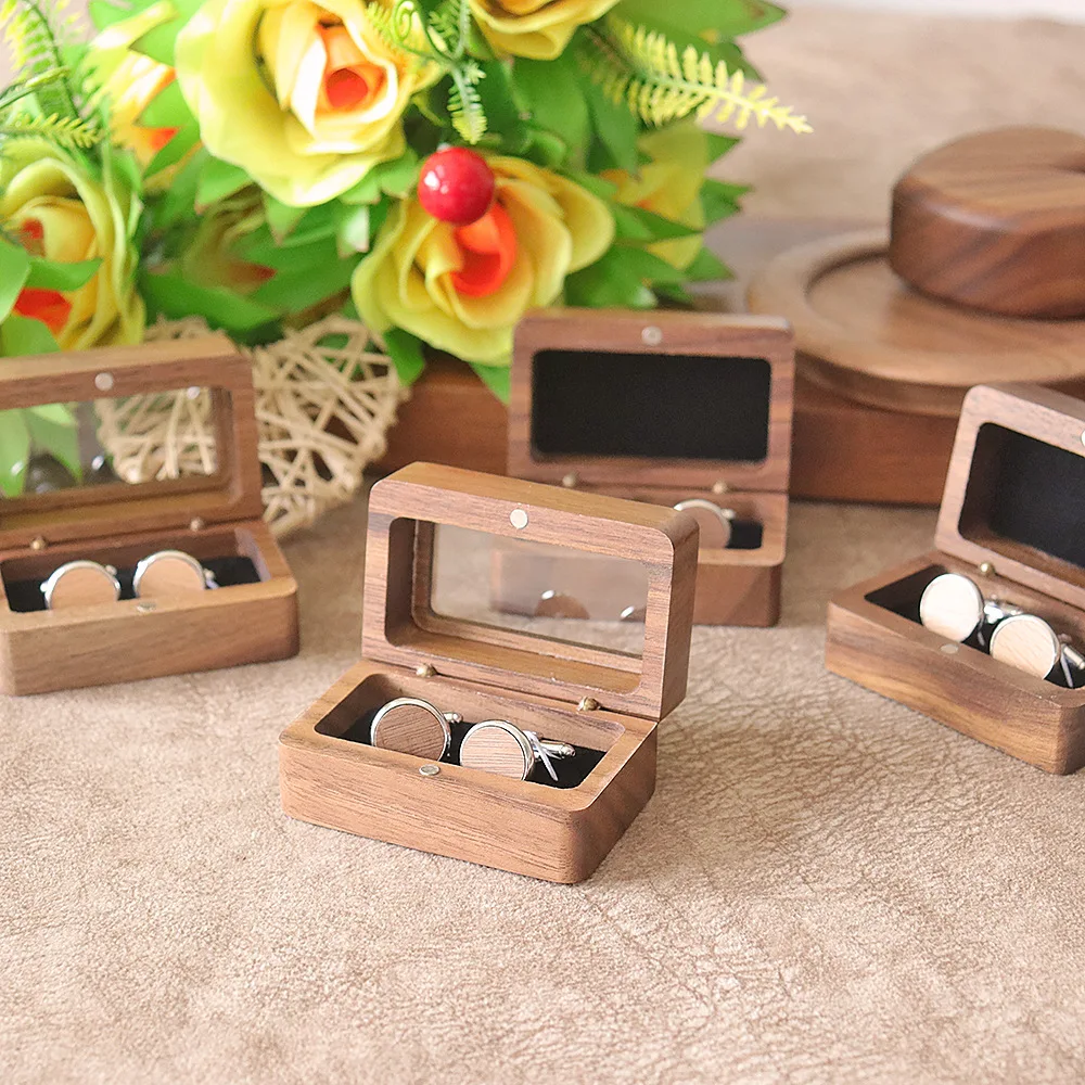

Solid Wood Black Walnut Cufflinks Wooden Box Gift Set for Men - Rectangular Cufflinks and Cufflinks Box Set - Storage Kit
