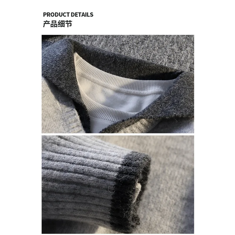 Fake Two-piece Shirt Collar Sweater Men's Spliced   contrasting Color Long-sleeved Pullover Casual Loose Top