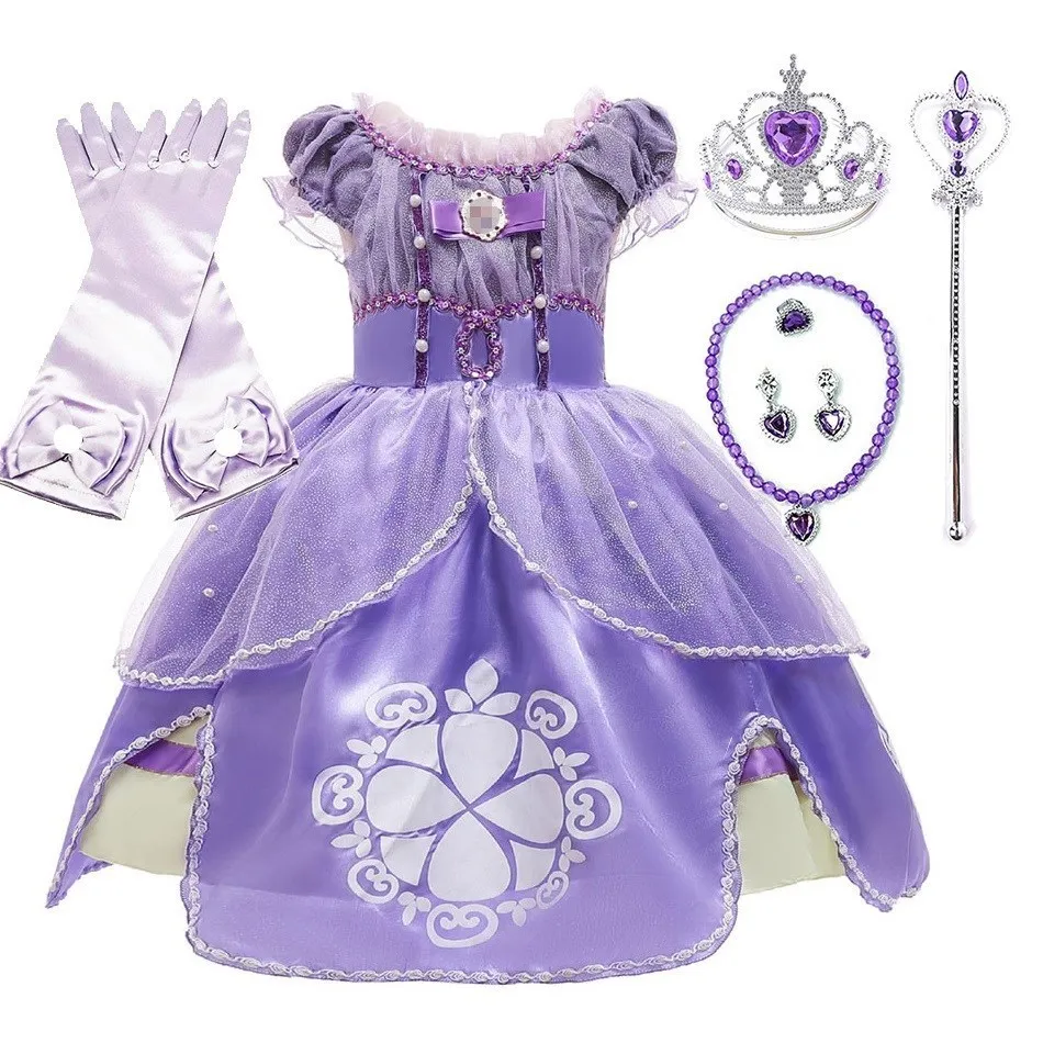 

3 6 8 10 Years Girls Sofia Dress Children Halloween Birthday Party Princess Costume Summer Sophia Puff Sleeve Fluffy Ball Gown