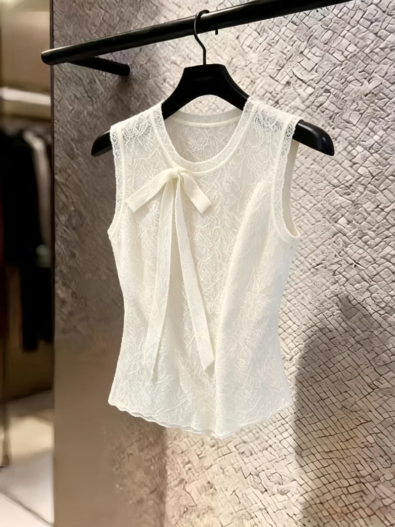 

Korean Style Knot Tie Knitted Vest Women's Summer New Thin Model Self-Keeping Sleeveless Top Straight Tube Type
