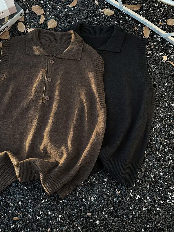 

Теплый вязаный жилет, повседневный мужской свитер с отложным воротником без косточек для поездок на весенний сезон, многослойный универсальный полиэстер...