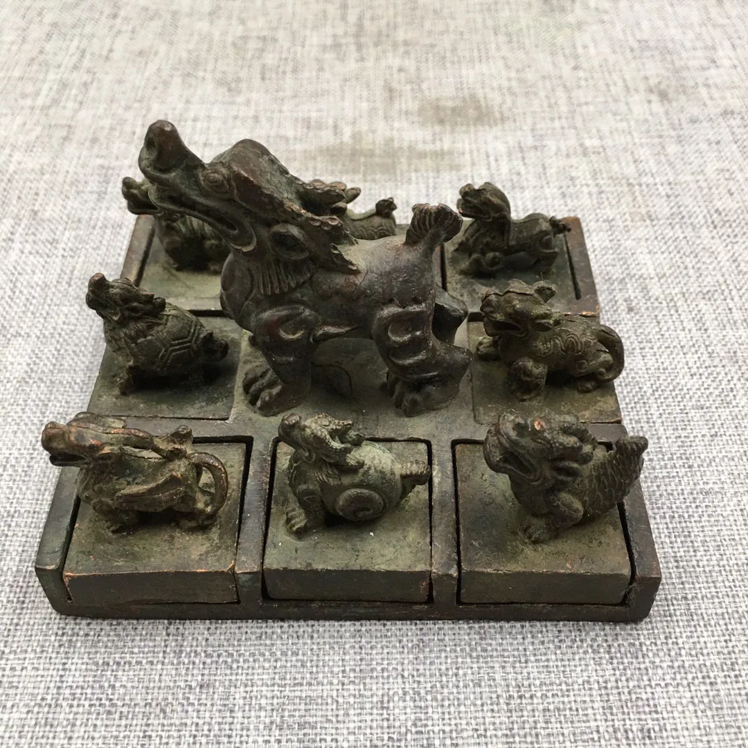 

Bronze seal Longsheng Jiuzi set of nine ornaments study ornaments home decoration accessories figurine