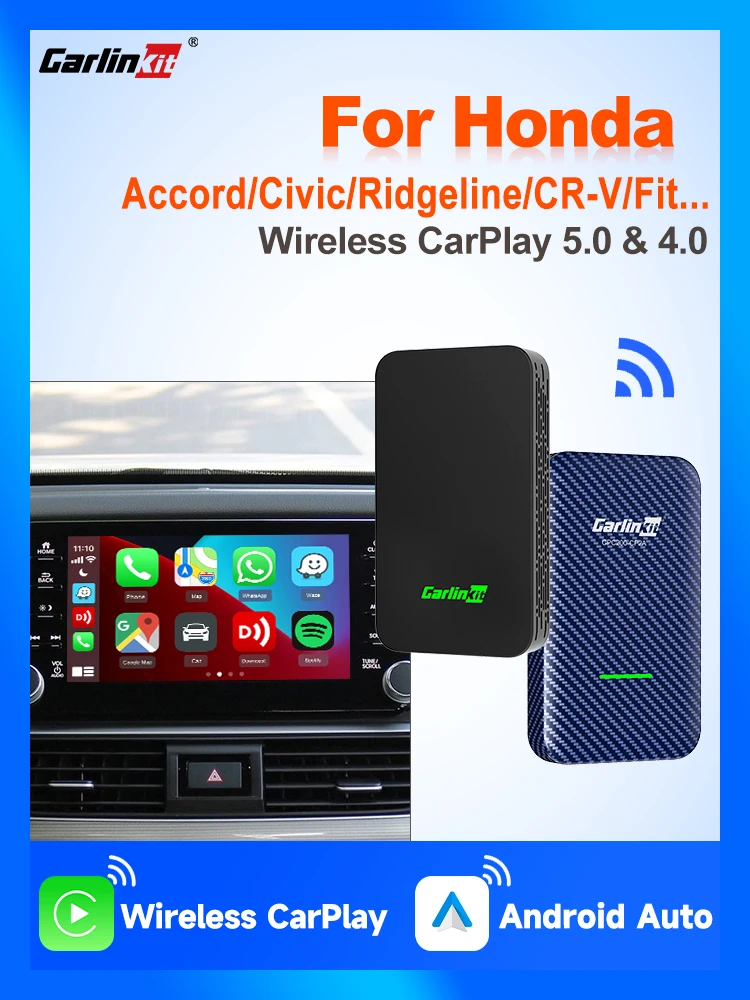 Carlinkit Cp2a & 4.0 Wireless Android Auto Carplay Adapter For Honda Civic Cr‑V Hr‑V Accord Fit Size 5.0