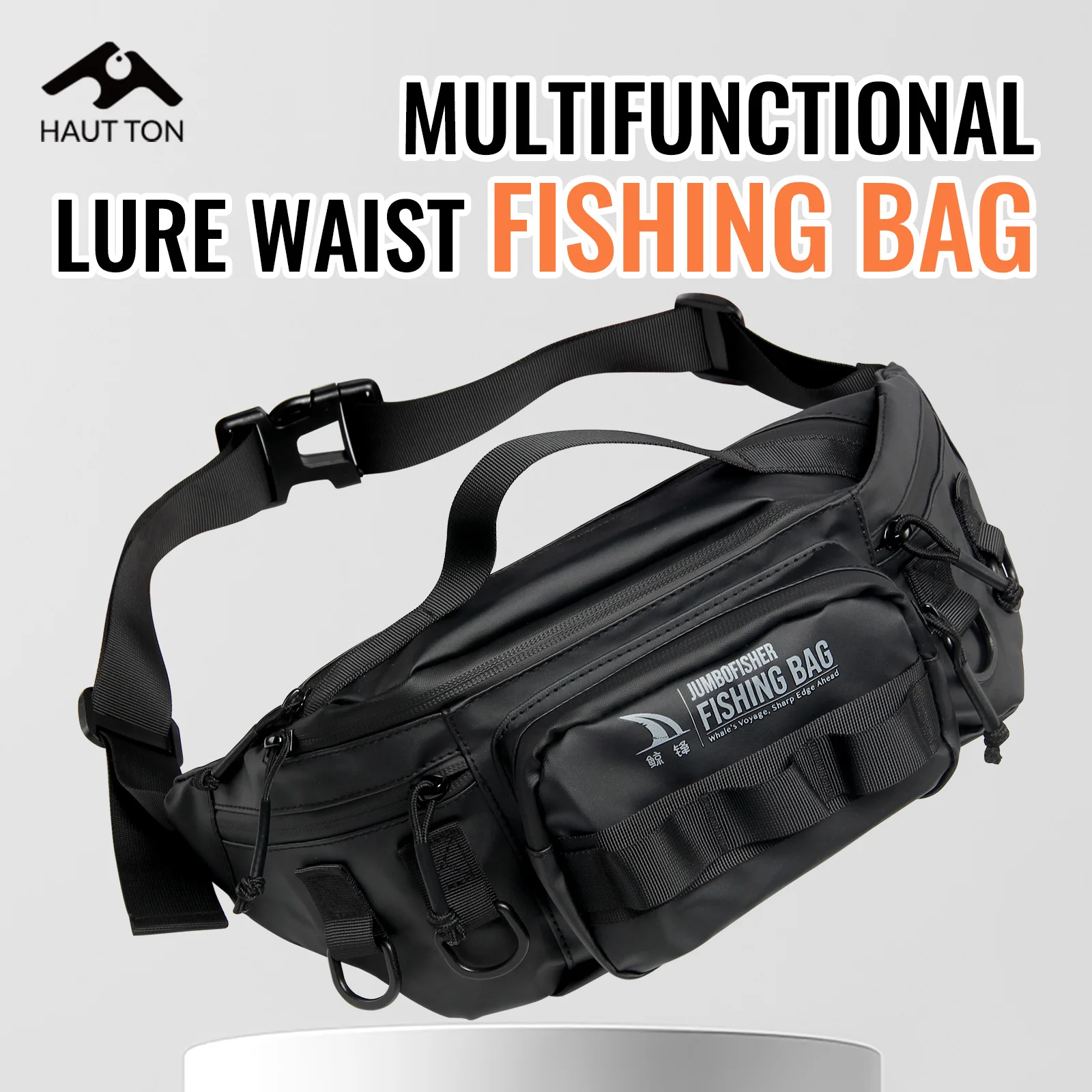 HAUT TON Fishing Multifunctional Tackle Lure Fanny Pack Black Lightweight Box Reel Storage Bag Travel Camping Hiking Outdoor