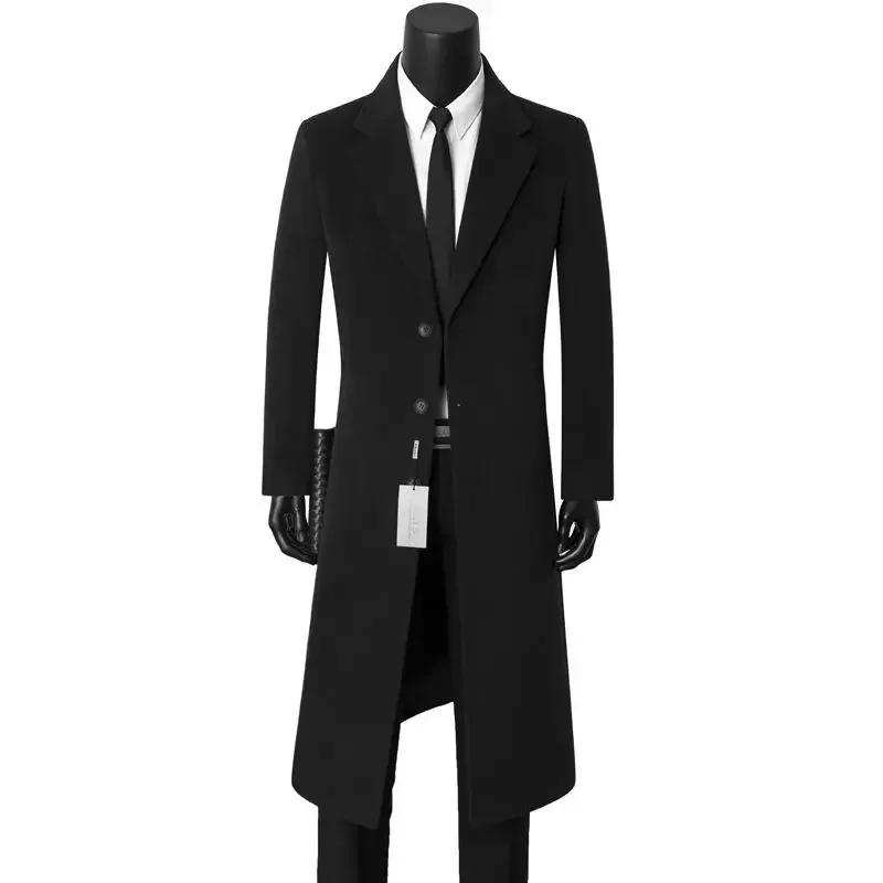 Men's Medium Length Woolen Coat, Business Casual  Warm Windbreaker, Suit Collar, Autumn, Winter