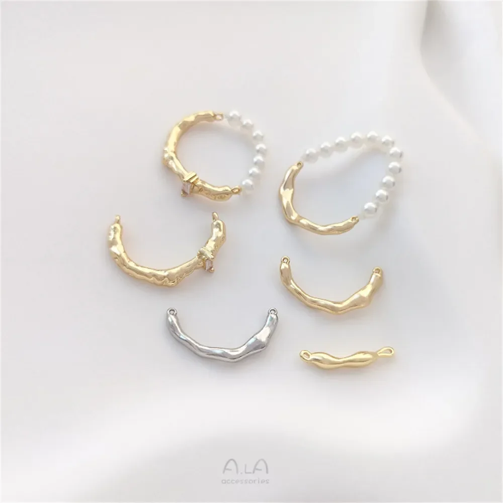 Anillo de rama de medio anillo envuelto en oro de 14K, accesorios en forma de rama, doble colgante, cadena Diy, collar de perlas, pulsera, varilla de conexión
