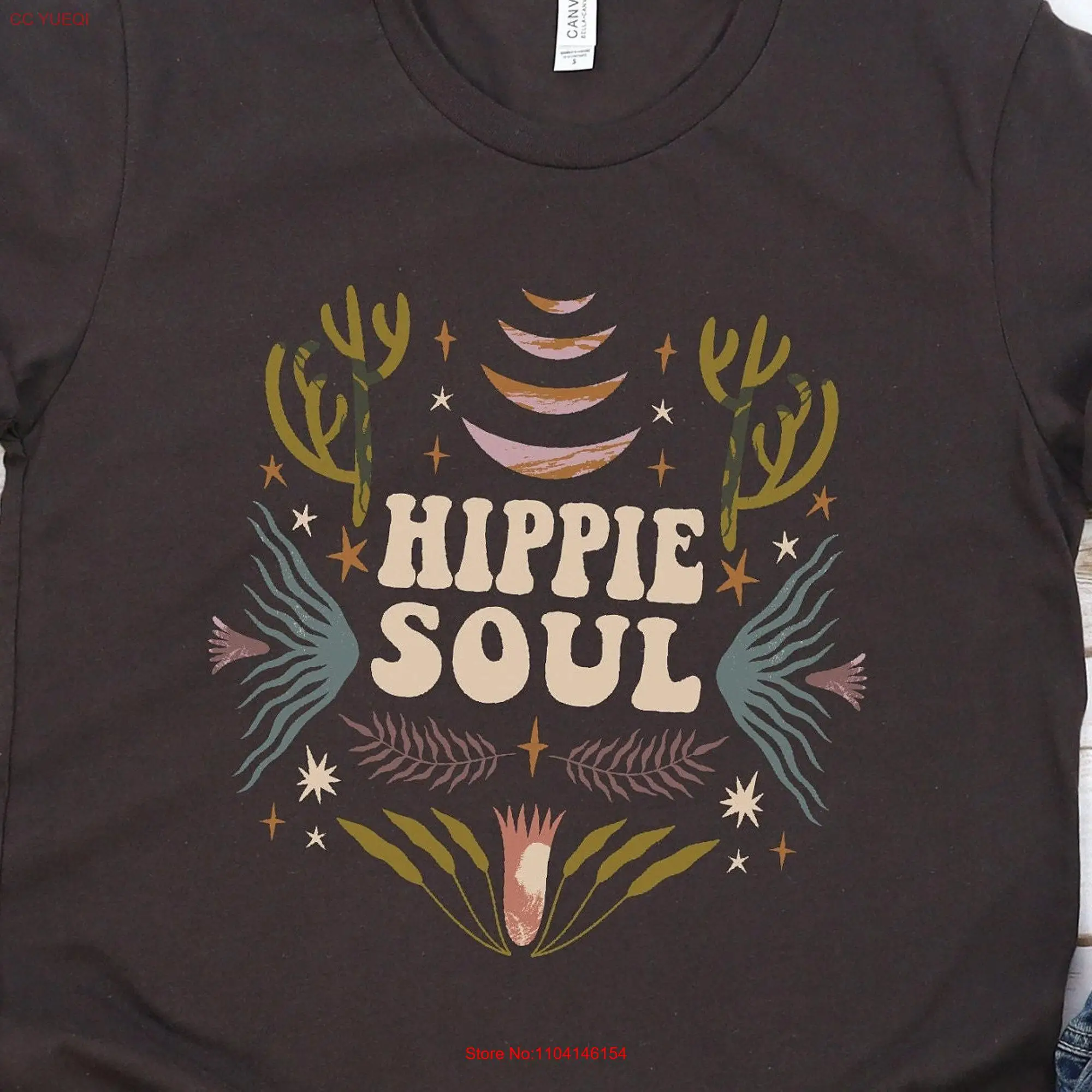 Hippie T Shirt Soul Moon Boho Women's Bohemian 70s  long or short sleeves