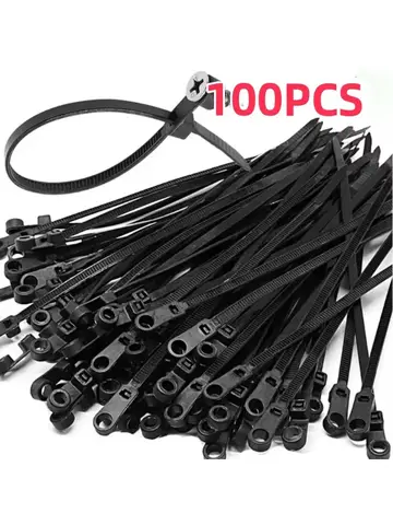 100PCS Screw Hole Nylon Cable Ties Multipurpose Duty Adjustable Self-locking Cord Ties Organizer Straps Fastening Loop