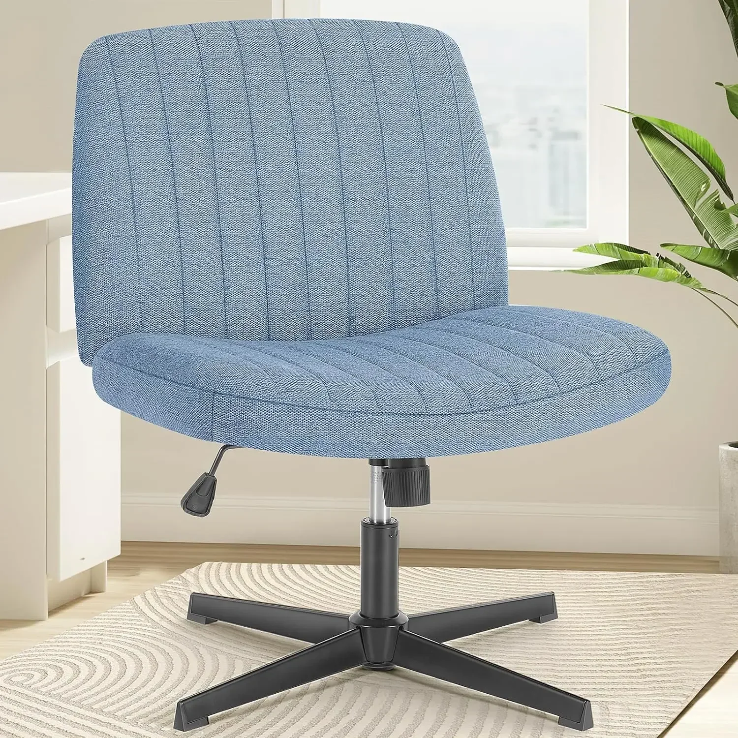 Criss Cross Chair, Cross Legged Office Chair Wide Armless Desk Chair No Wheels, Adjustable Swivel Comfy Office Vanity Desk Chair