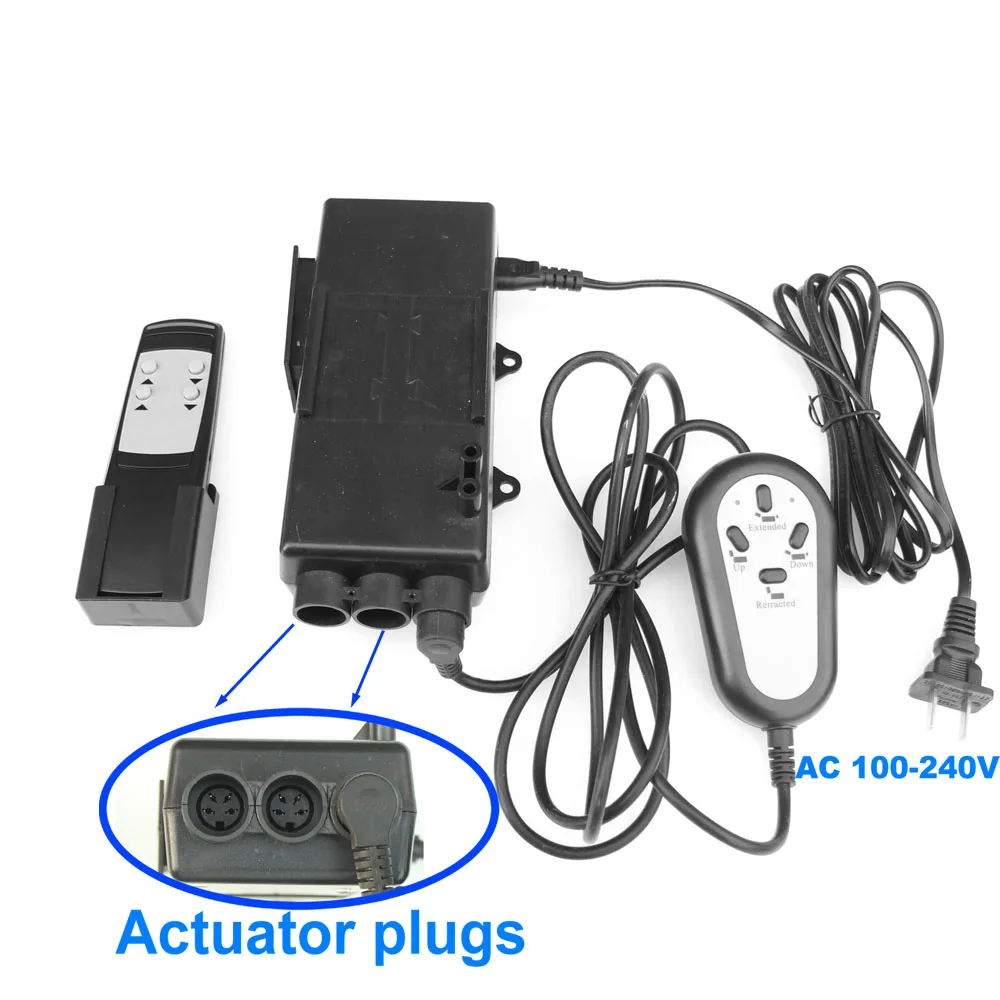 

Input AC 100-240V 4keys For two Linear actuators DC 24V electric adapter Manual switch Wireless remote controller Asynchronous