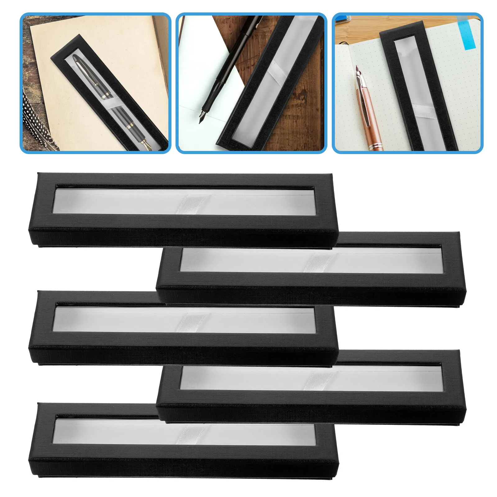 5Pcs Empty Eco Friendly Paper Pen Case Pen Storage For Student Clear Front Window Compact Size Gift Adults Students