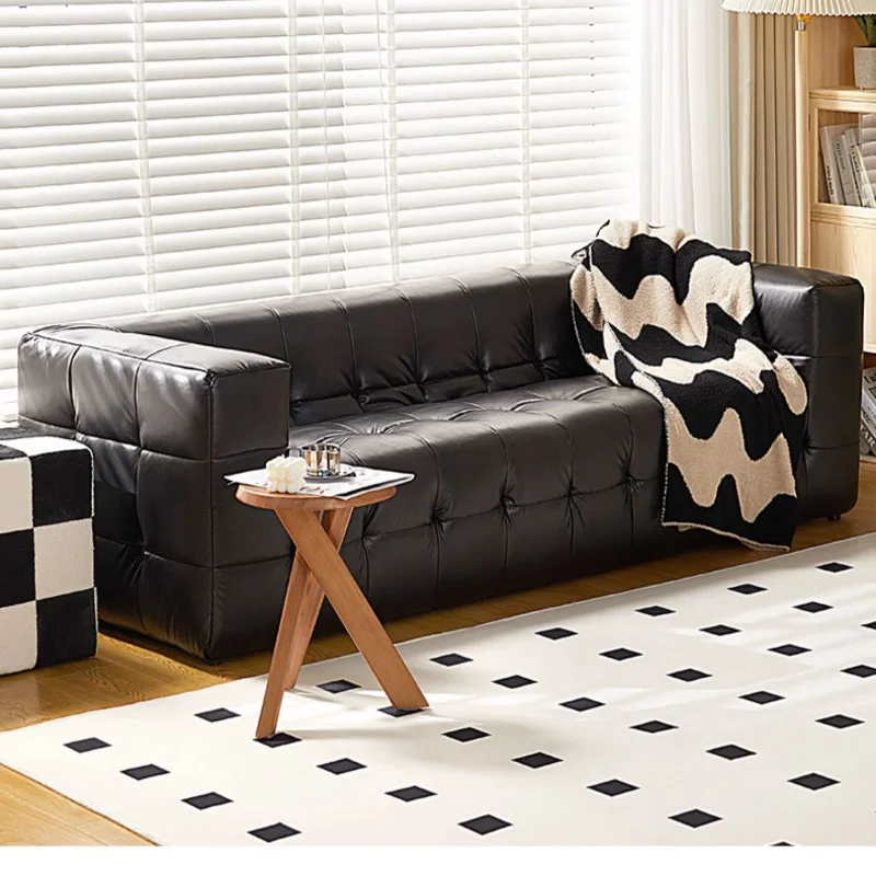 

Italian Fabric Relax Sofa Living Room Retro Cream Style Internet Celebrity Straight Row Black Marshmallow Cloud Sofa Furniture