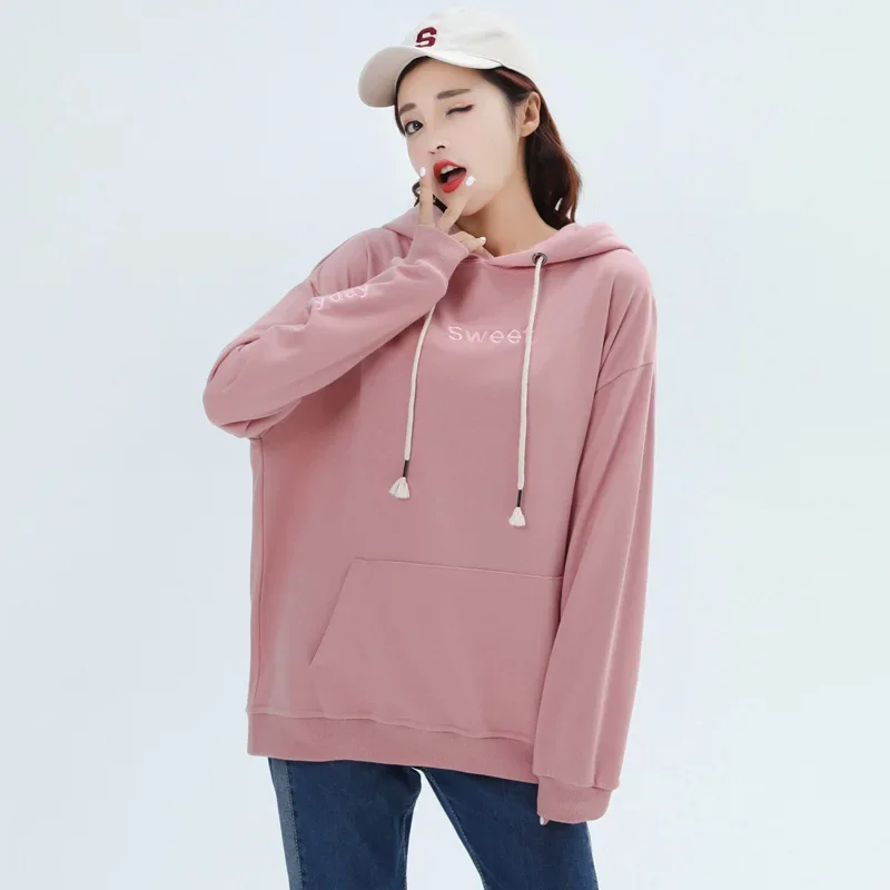 2024 New Spring and Autumn Women Long Sleeve Black Pink Hoodies Sweatshirt Casual Hooded Ladies Coats