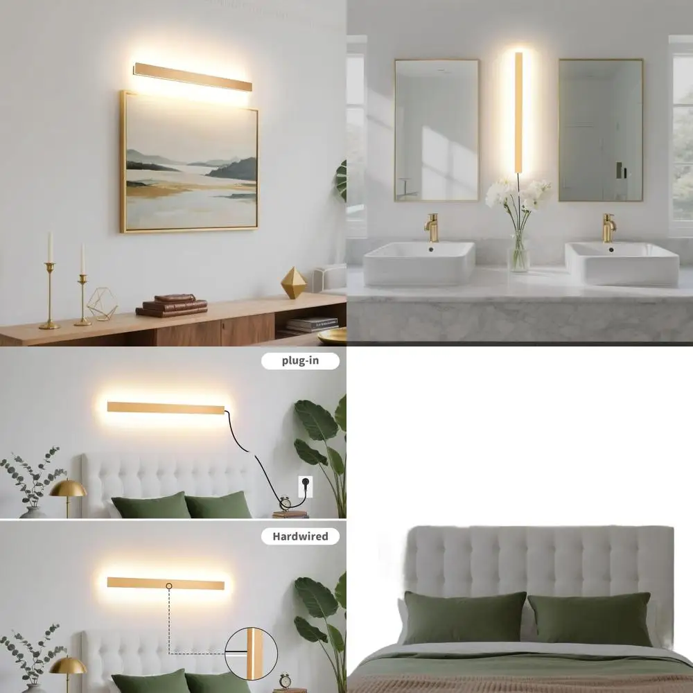 

Настенный светодиодный светильник Frosted Gold 23.6, 12 Вт, теплый белый свет 3000K, шнур 59 см для домашнего освещения