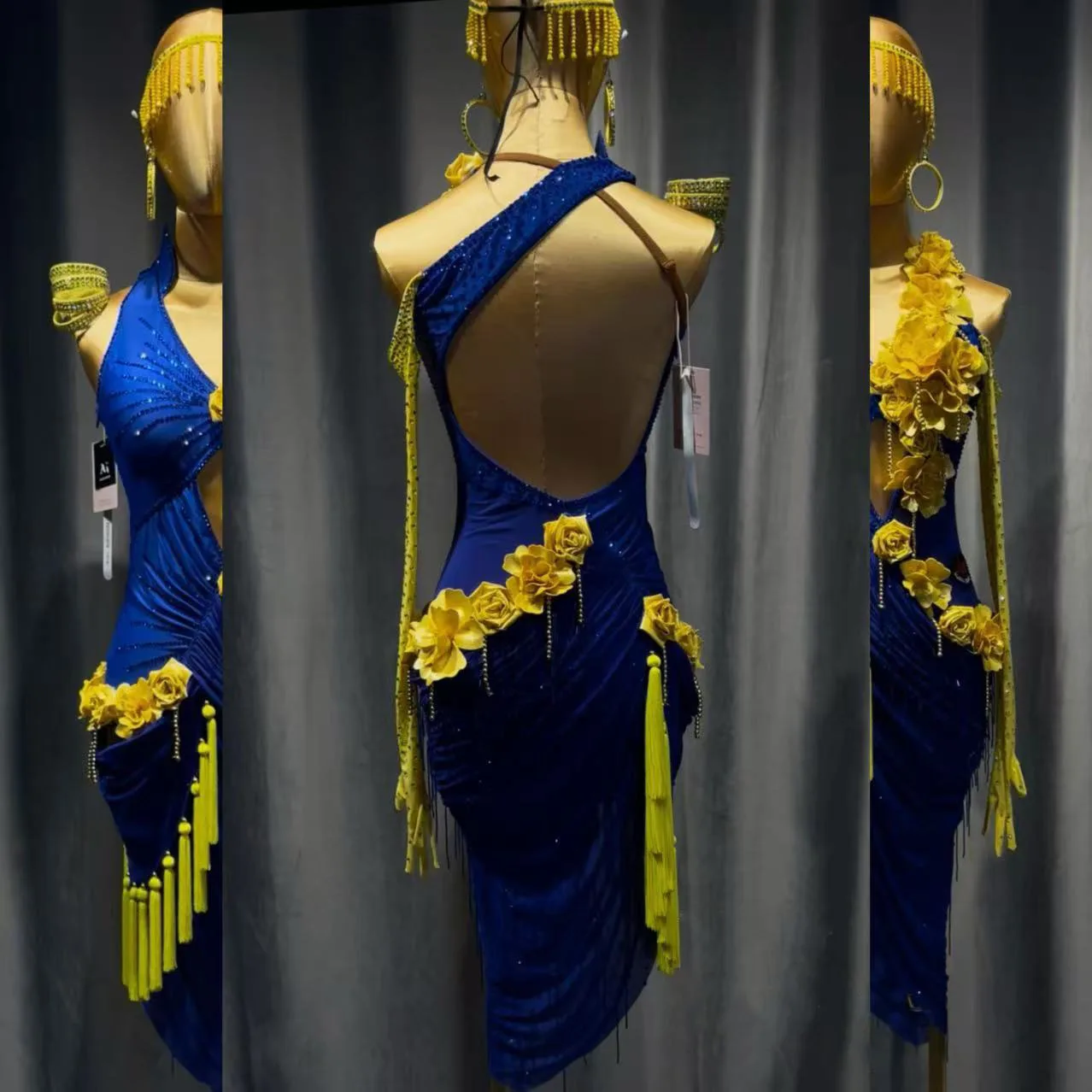 فستان الرقص اللاتيني AB Stone للسيدات البالغات والأطفال الراقية مخصص من قطعة واحدة فستان أداء السامبا الأسود لحمام السباحة