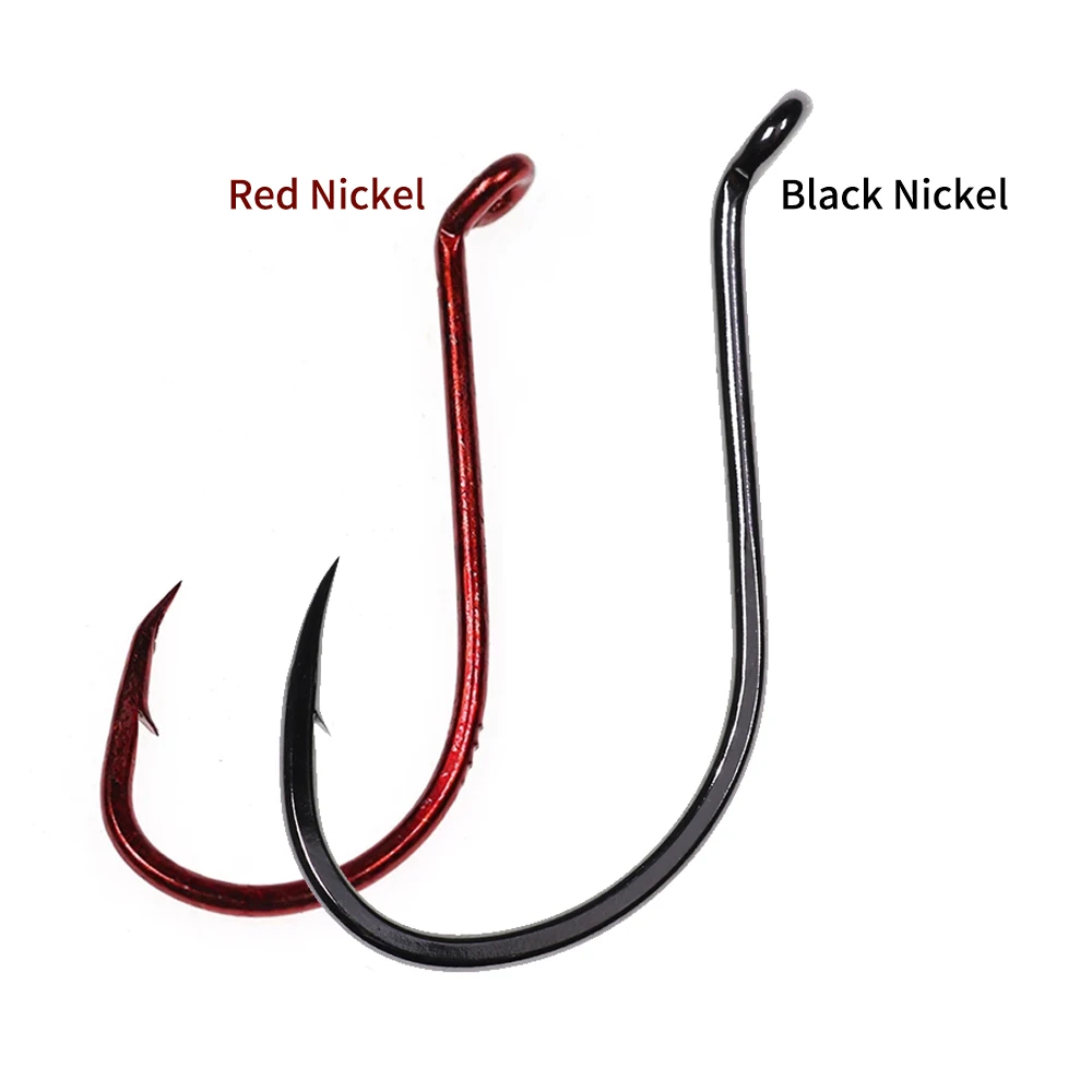 Elllv-Alto Carbono Aço Polvo Bico Gancho, Offset Fish Hooks, Níquel Preto ou Vermelho, Pesca de Água Salgada, 2 #, 3, 4, 0, 5, 6, 7, 8, 0, PCes 20