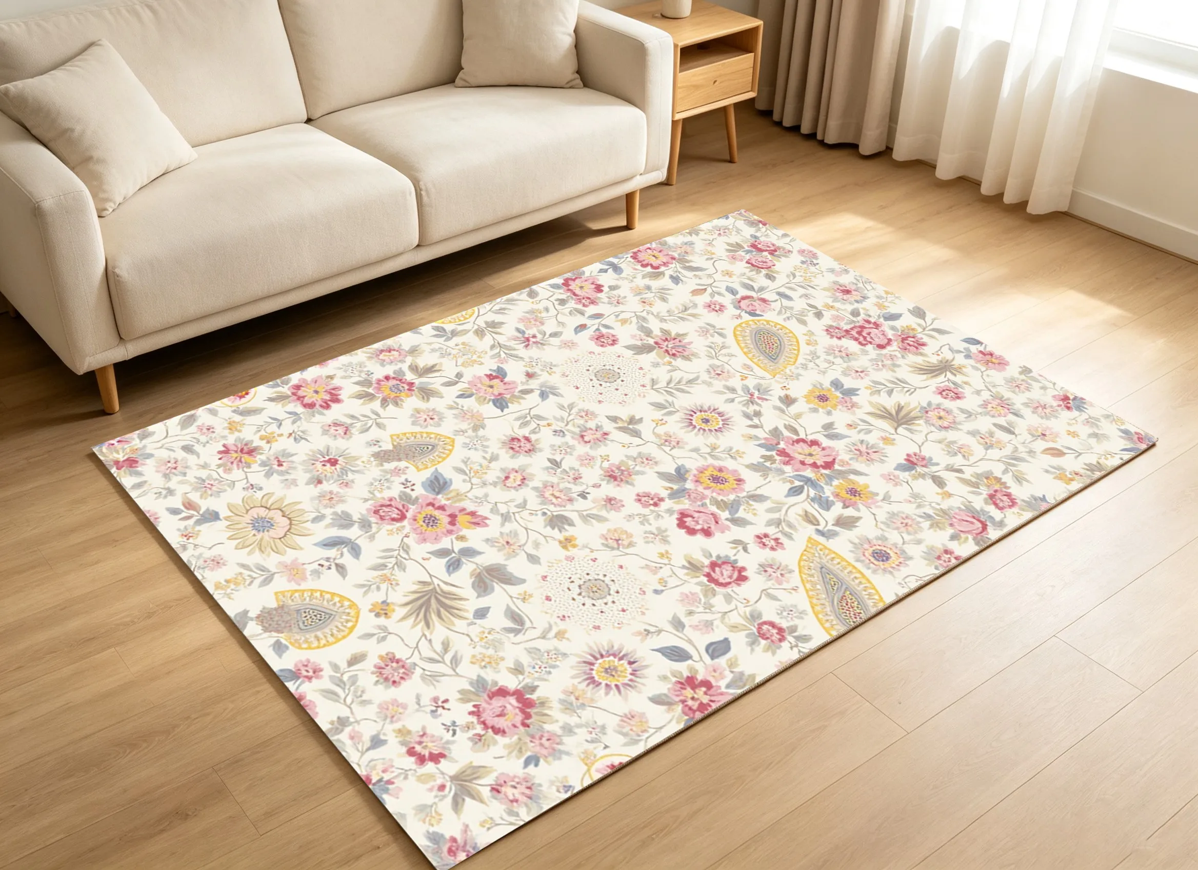 Velvet Rug Retro Pastel Floral Paisley Pattern for Bedroom Living Room Home Decor