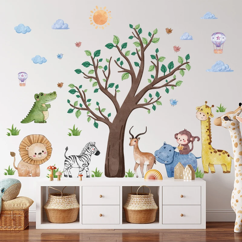 Safari Jungle Woodland Animals Wall Decals Wall Stickers for Boys Girls Baby Nursery Kids Bedroom Living Room Classroom Decor