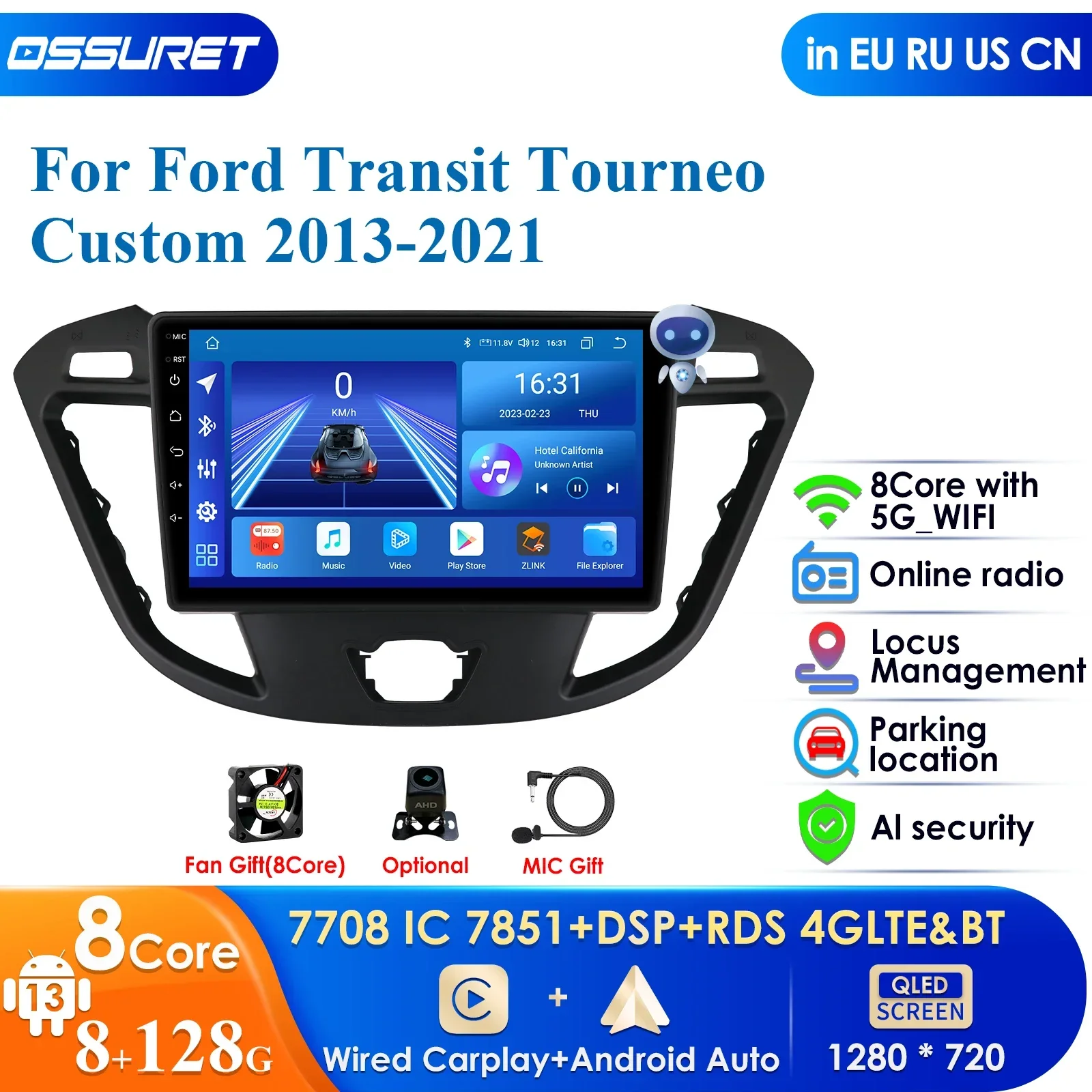 

2Din Android Car Radio Multimedia Video Player for Ford Transit Tourneo Custom 2013-2021 Intelligent Screen Navigation AI DVR BT